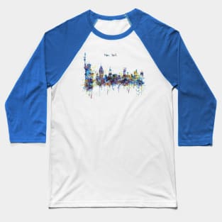 New York Watercolor Skyline Baseball T-Shirt